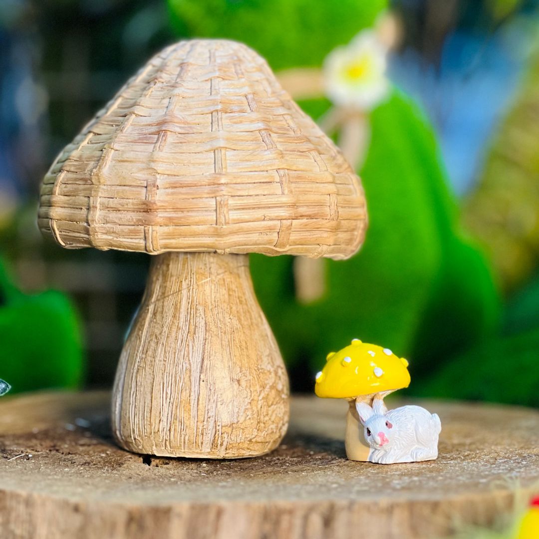 Jogo 2 Peças Cogumelo Decorativo Com Coelho - 4,3x3,5x4cm Amarelo
