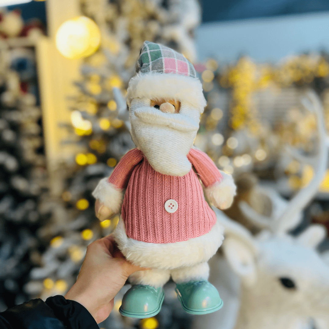 Papai Noel Rosa e Verde Com Led e Movimento 38cm