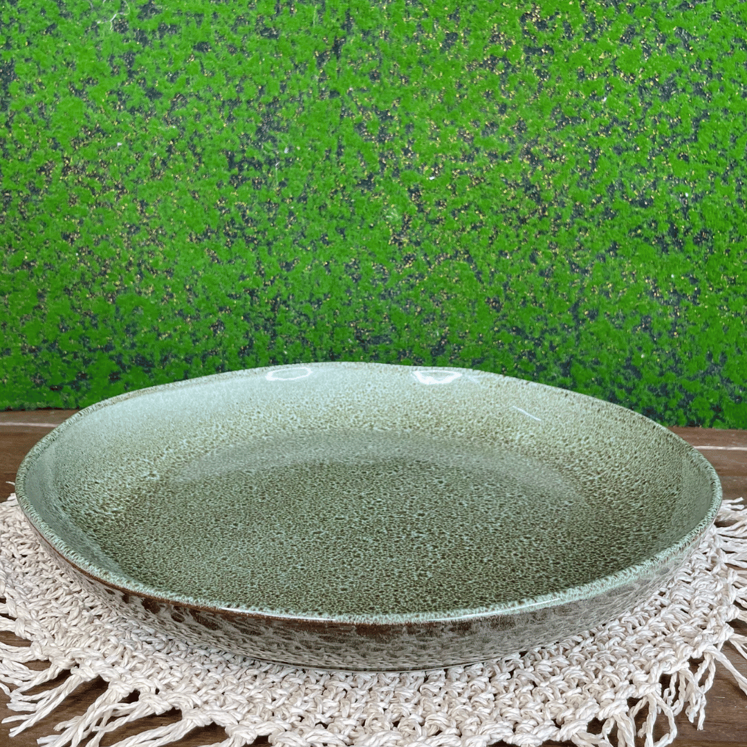 Trav Redonda G Orgânico Stoneware Croco Verde de Cerâmica 36cm