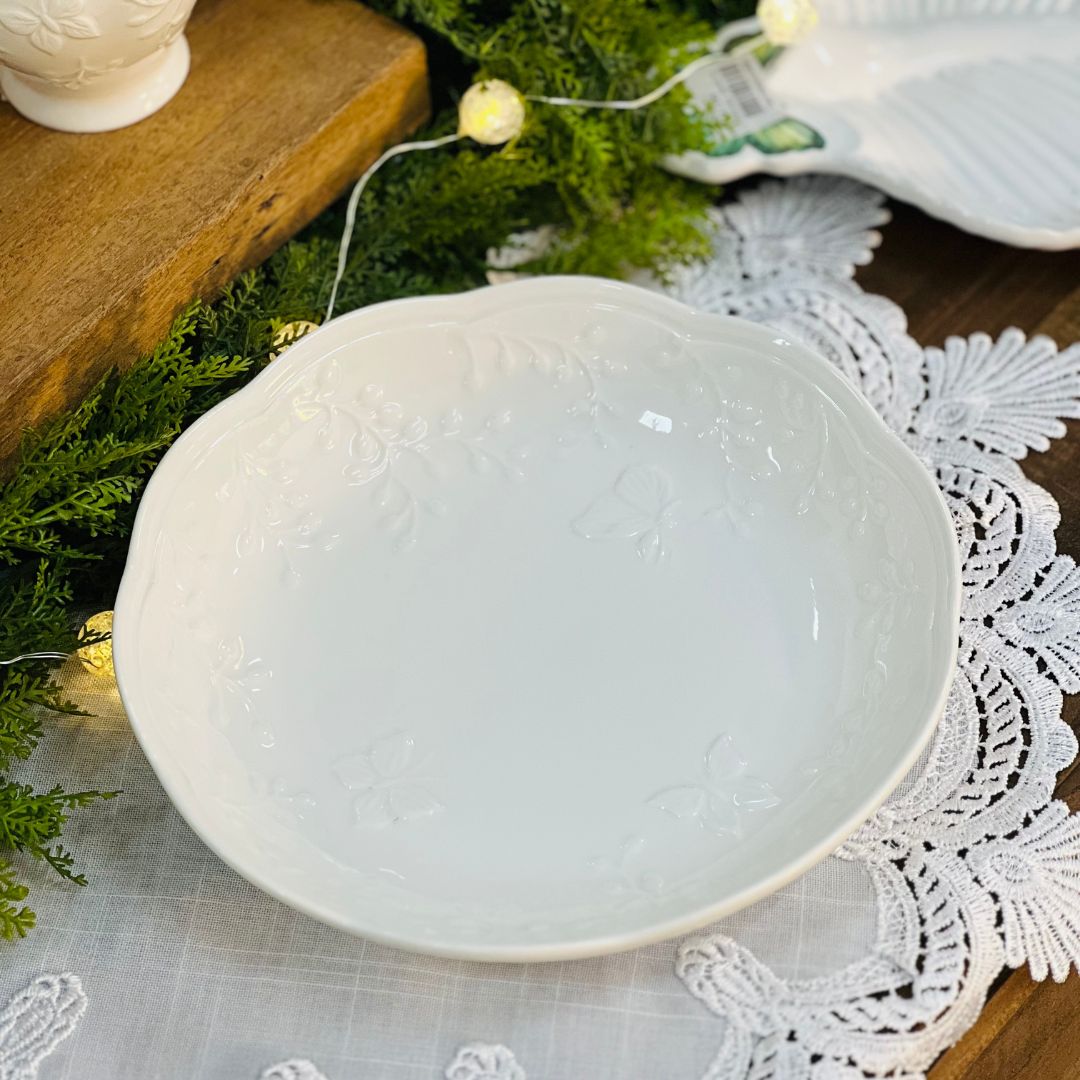Prato Fundo de Porcelana New Bone Butterfly Flower
