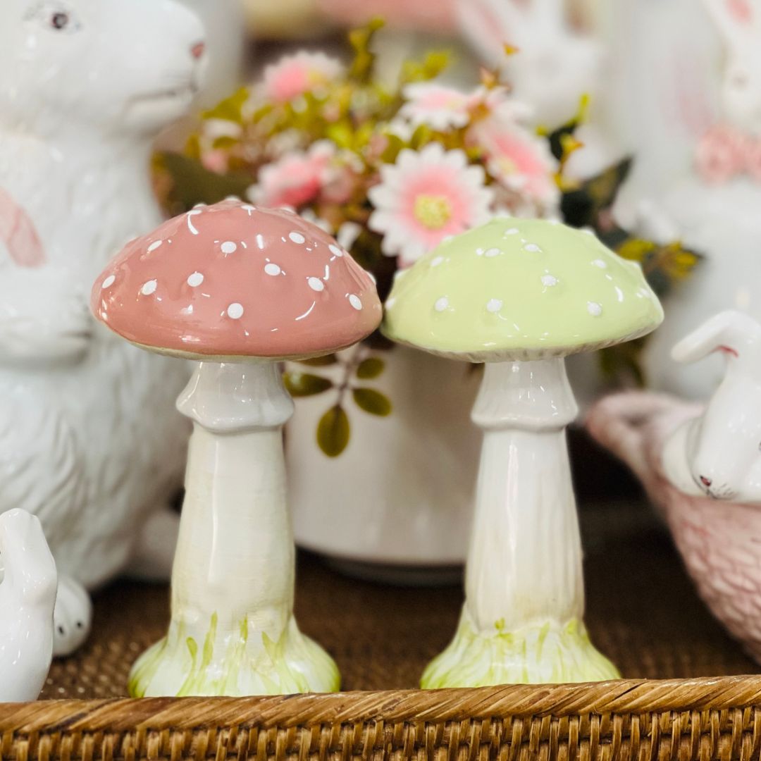 Mini Cogumelo Decorativo Verde Pastel - 14,5cm