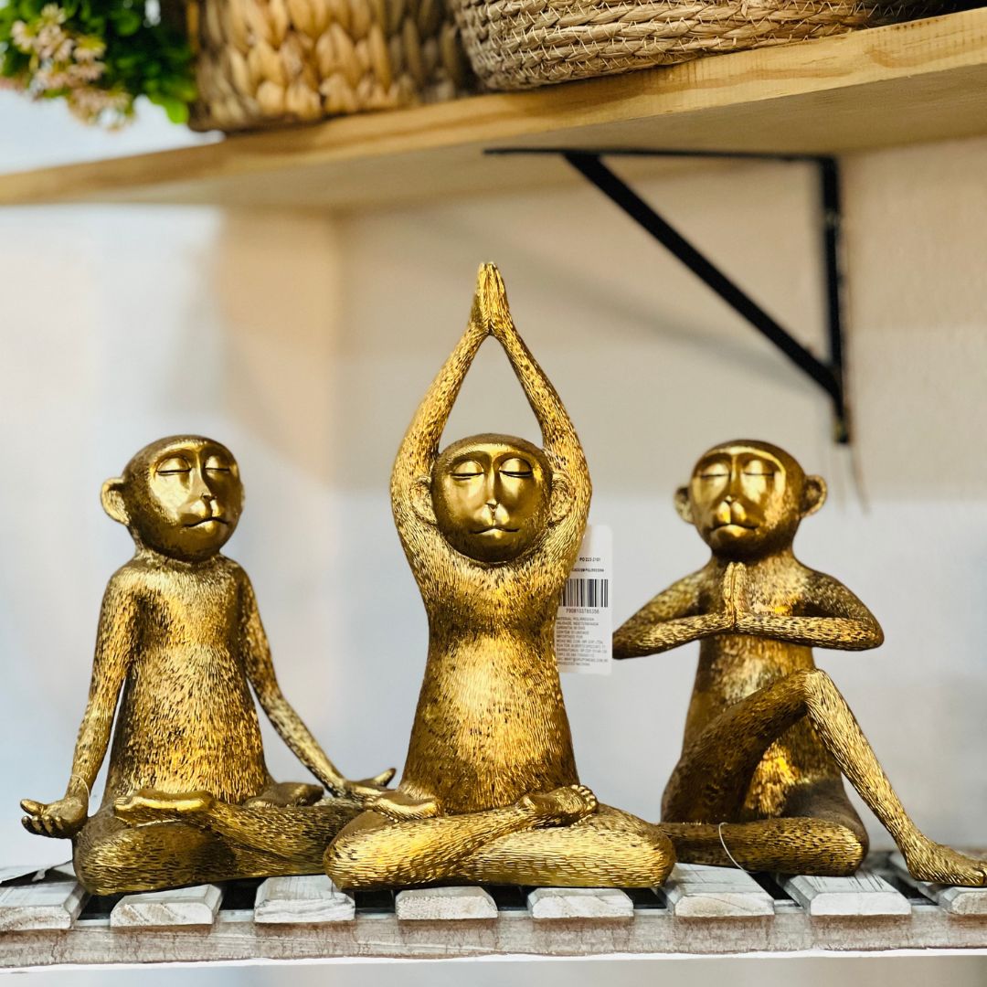 Escultura Macaco Yoga Em Poliresina A - 28,5cm
