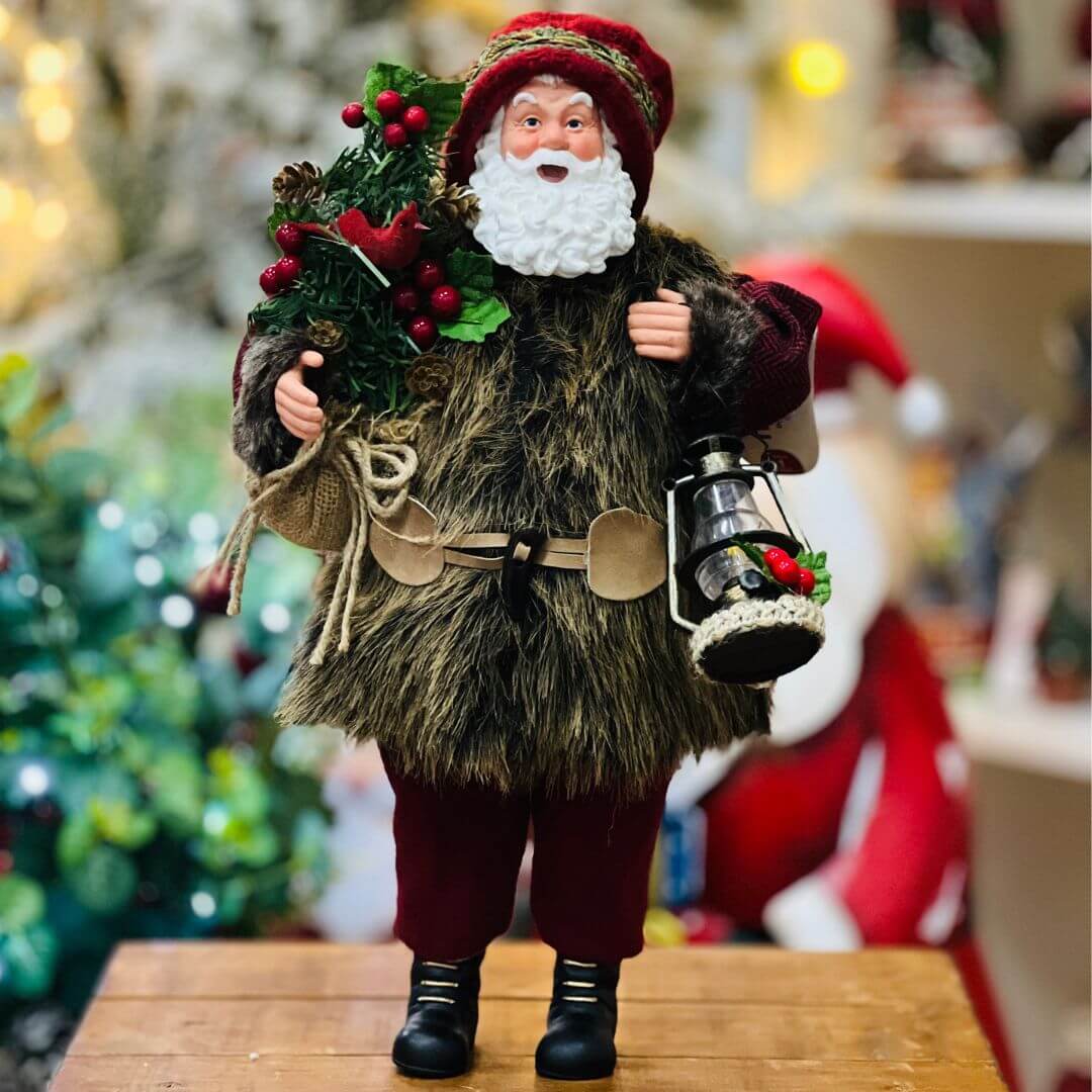 Papai Noel Rústico Com Lampião - 40cm