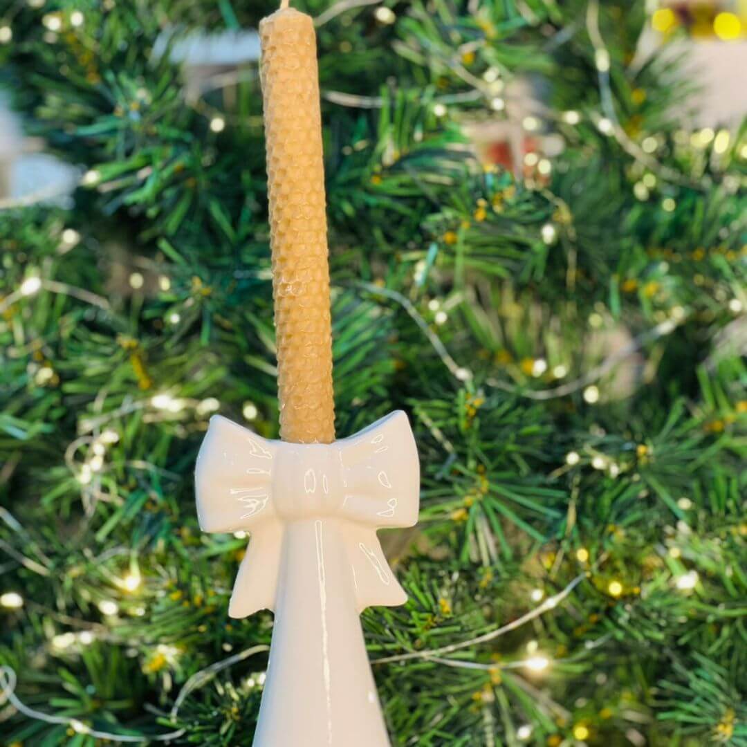 Porta Velas Natal Decorativo Branco - 16,5x8x7,5cm