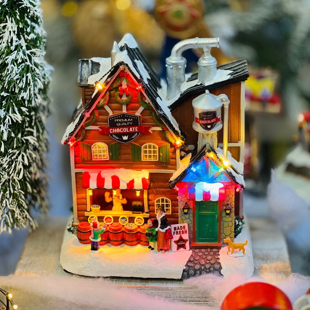 Vila Natalina Fabrica de Chocolate Com Led e Som Bivolt 30cm
