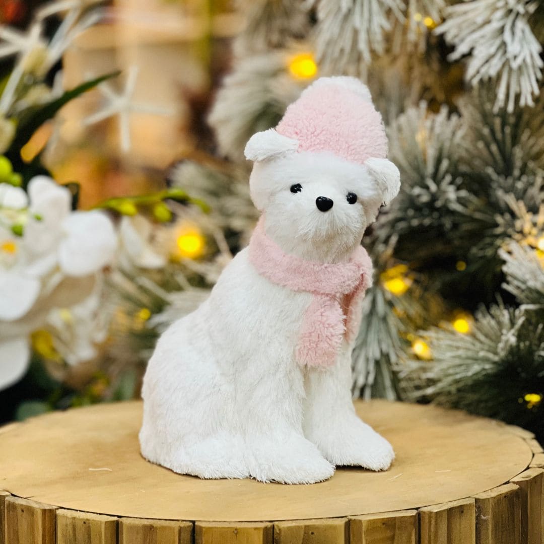 Urso de Natal Sentado de Sisal Rosa 26cm