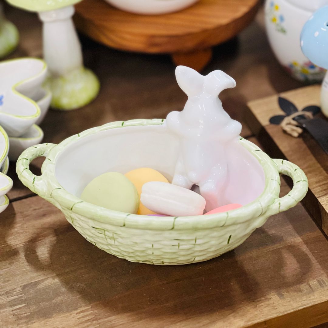 Cesta Com Coelho Verde Pastel - A Família 22,5cm
