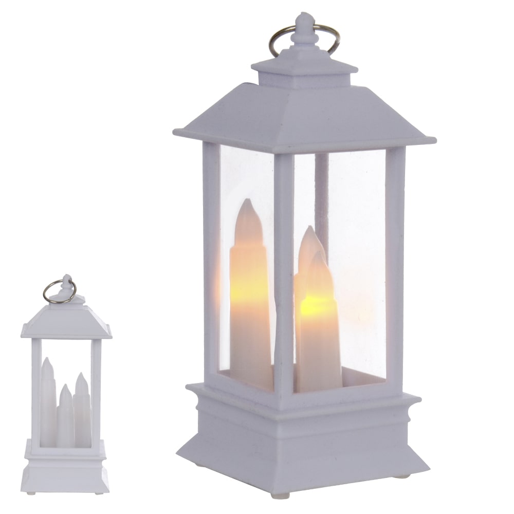 Lanterna Decorativa com Led e 03 Velas com Pilhas Branco 5,5x13cm