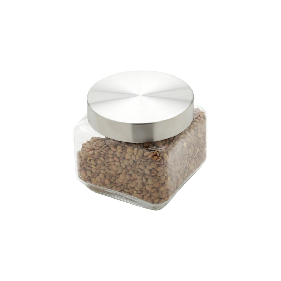 Pote de Vidro Com Tampa de Aço - Quadrado 800ml