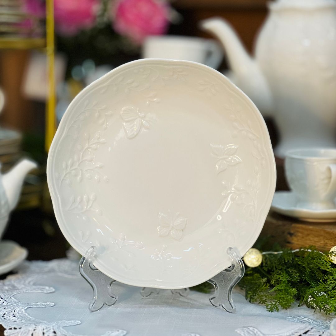Prato Fundo de Porcelana New Bone Butterfly Flower