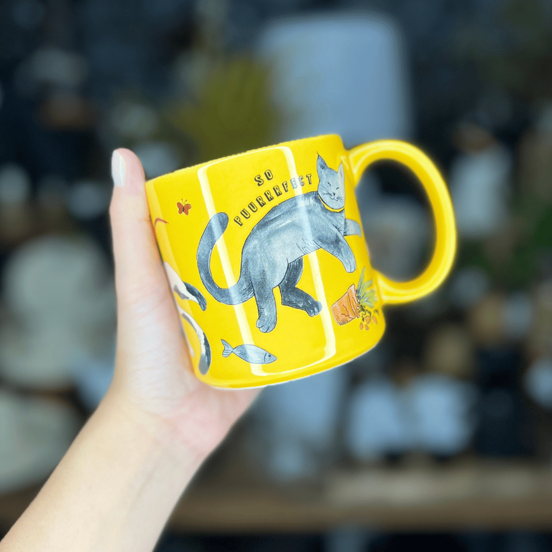 Caneca Cat de Cerâmica Amarela 330ml