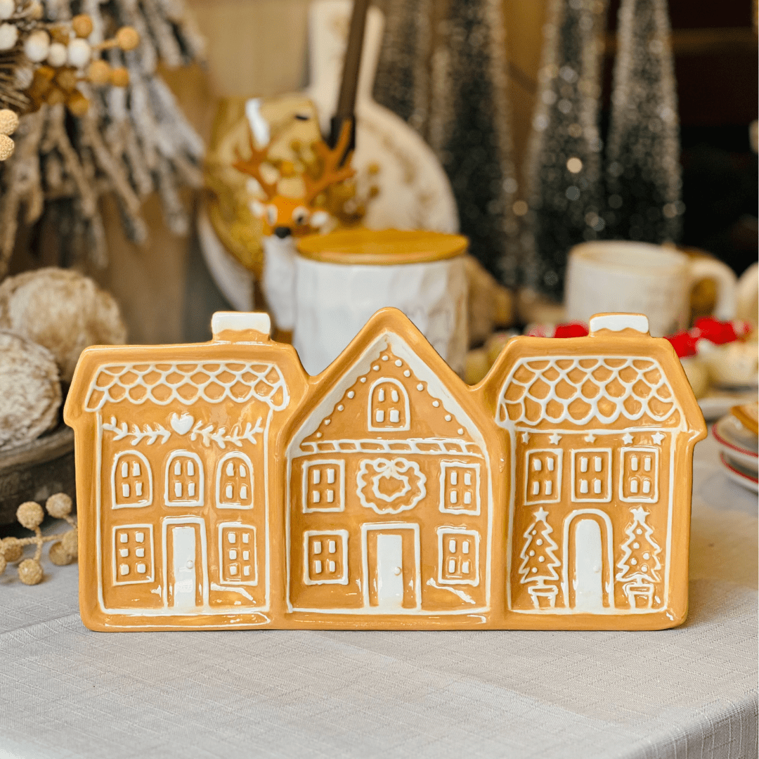 Petisqueira Natalina de Cerâmica Casa de Gingerbread 33cm