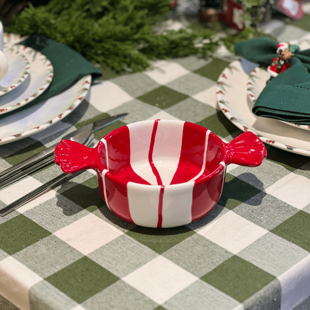 Bowl Natalino de Cerâmica Candy Vermelho e Branco 20cm