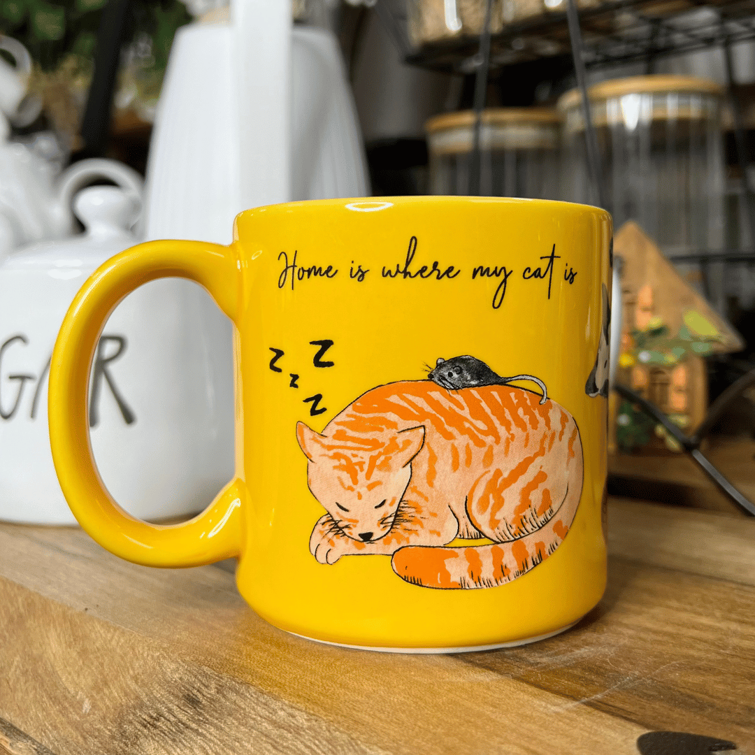 Caneca Cat de Cerâmica Amarela 330ml