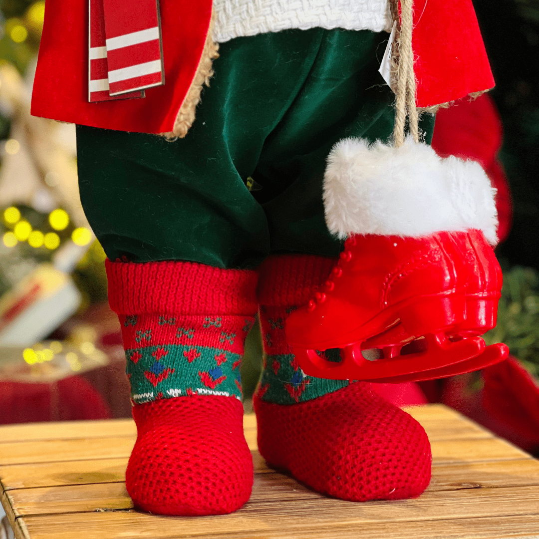 Papai Noel Em Pé Hora do Esqui Vermelho e Verde 60cm