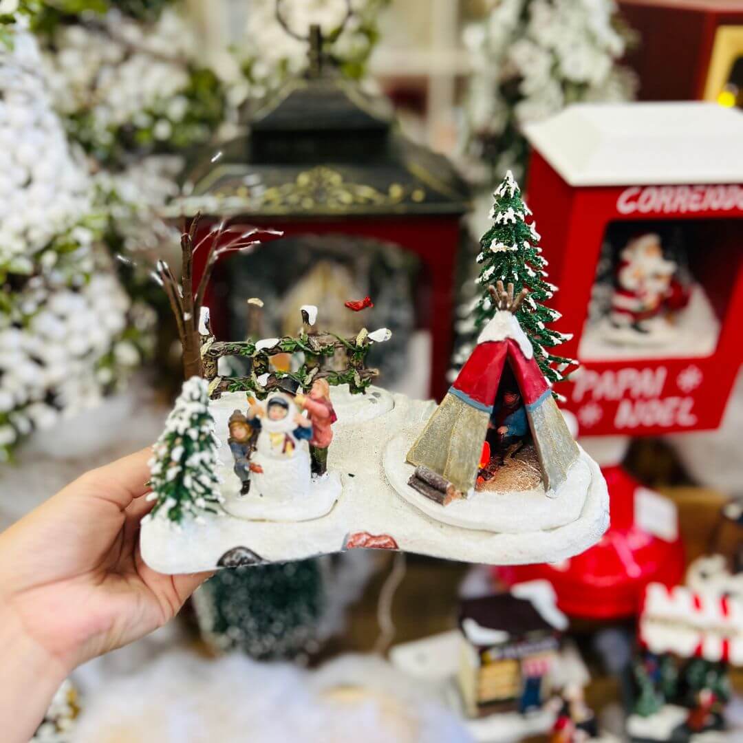Cenário Natal Acampamento Cabana Com Led 14x21x13,5cm