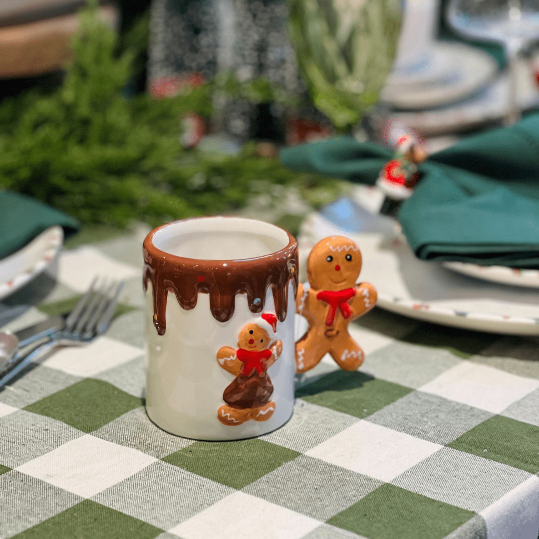 Caneca Natalina de Cerâmica Gingerbread Chocolate 255ml 9cm