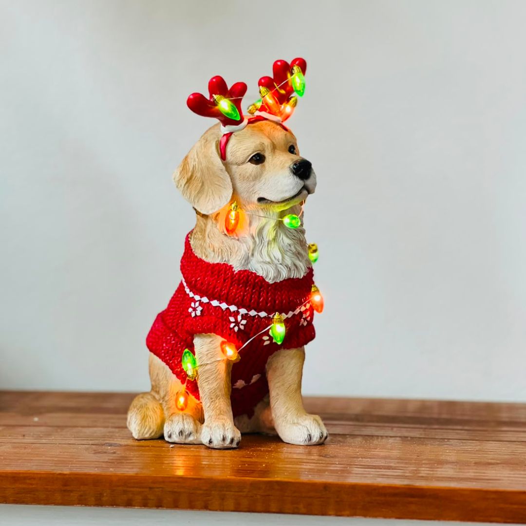 Cachorro Natalino com LED em Resina - 26 cm