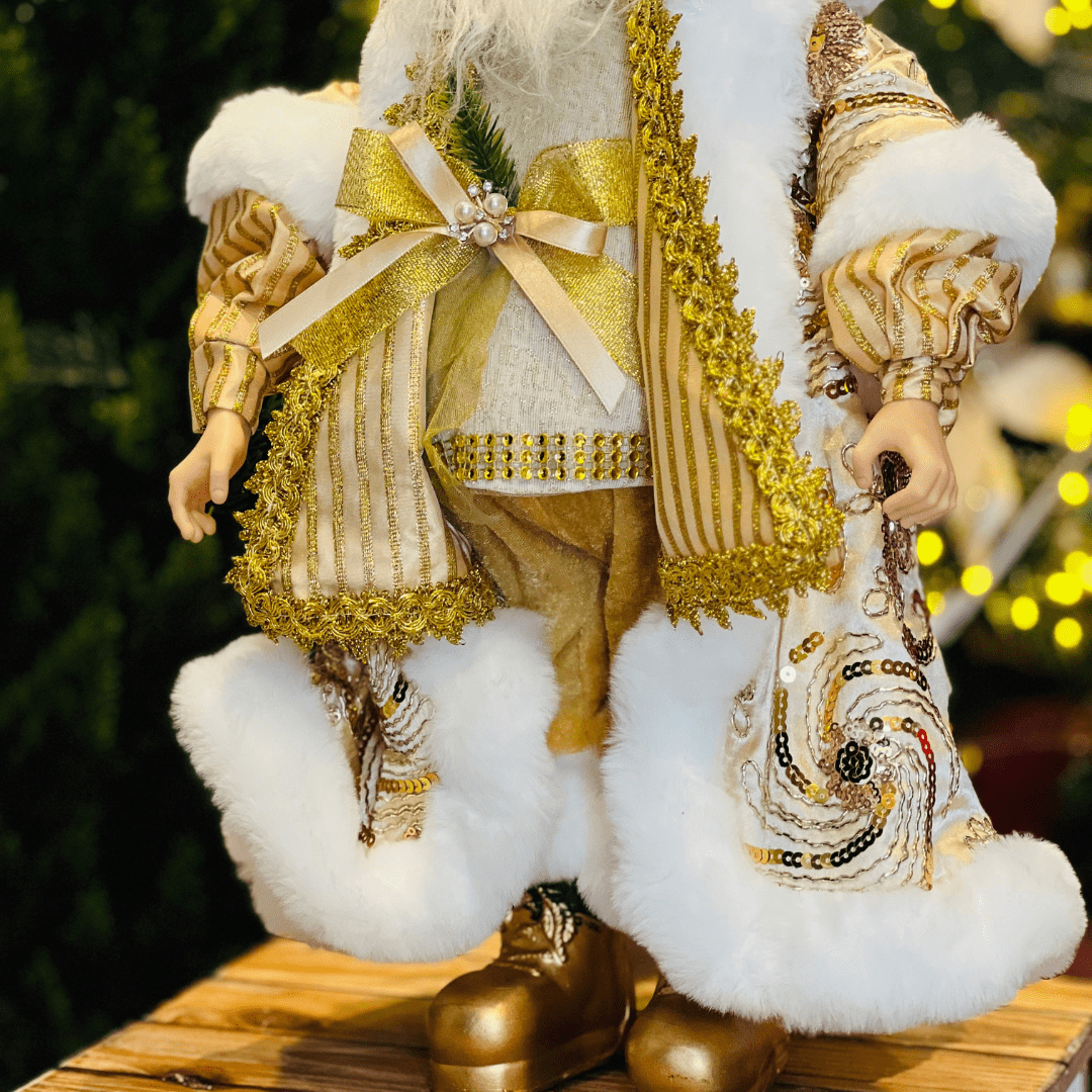 Papai Noel Branco e Dourado 45cm