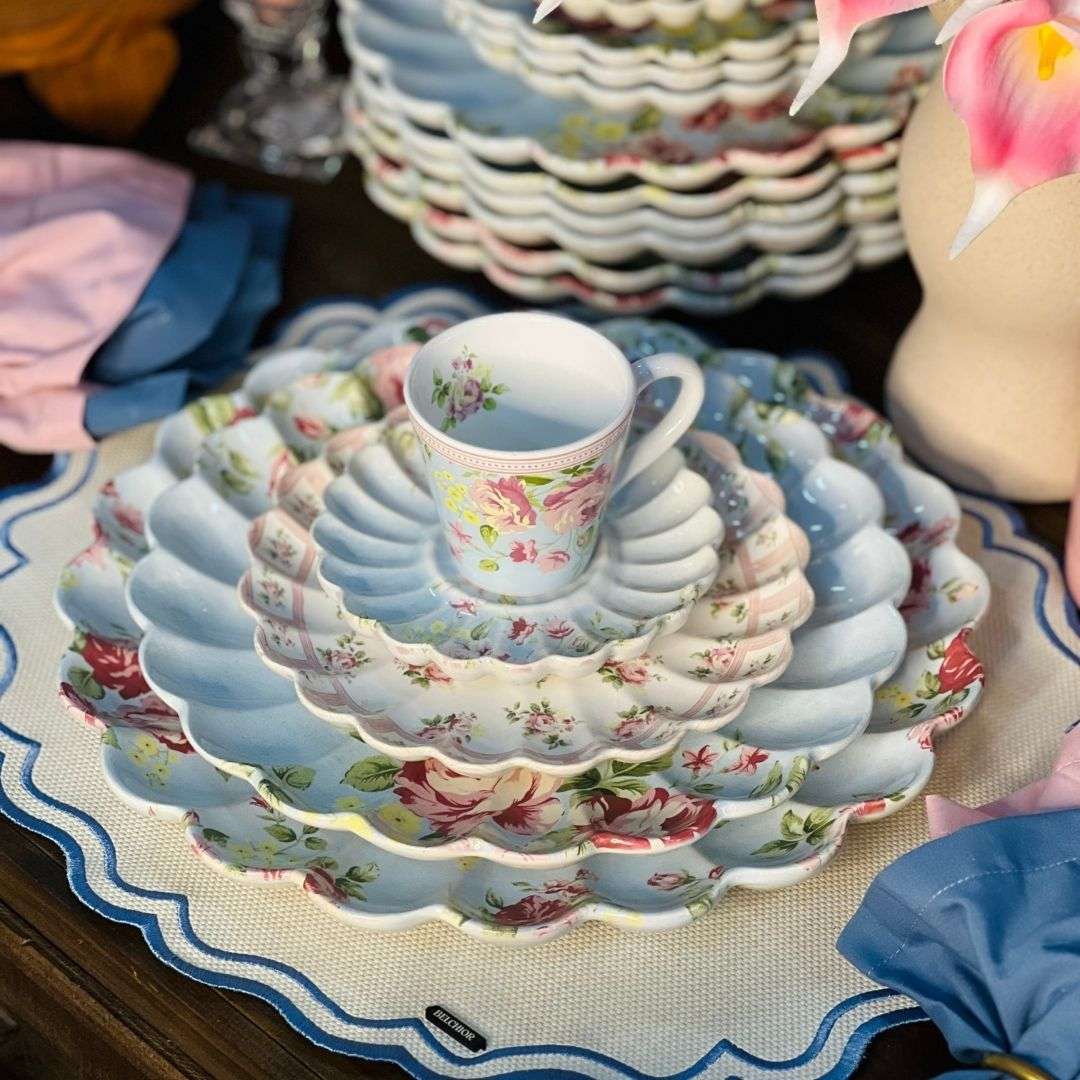 Sousplat Relevado Azul Com Rosas Vó Dulce -
