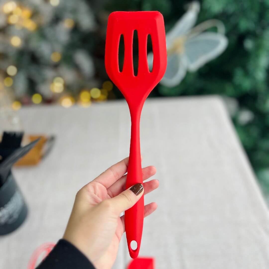 Conjunto de 6 Utensílios para Confeitaria de Silicone Com Suporte Vermelho