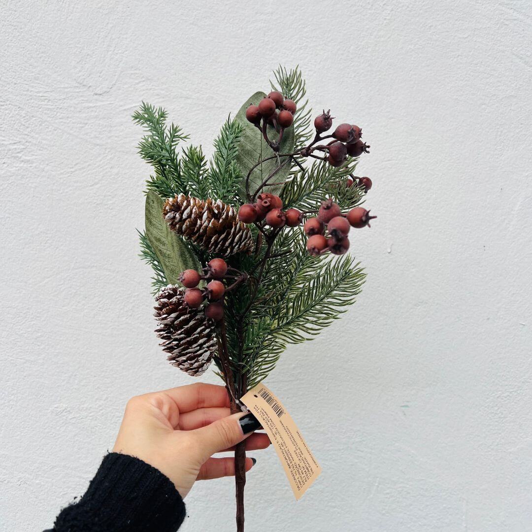Haste Folhagem Com Pinha - Alt 45 Cm