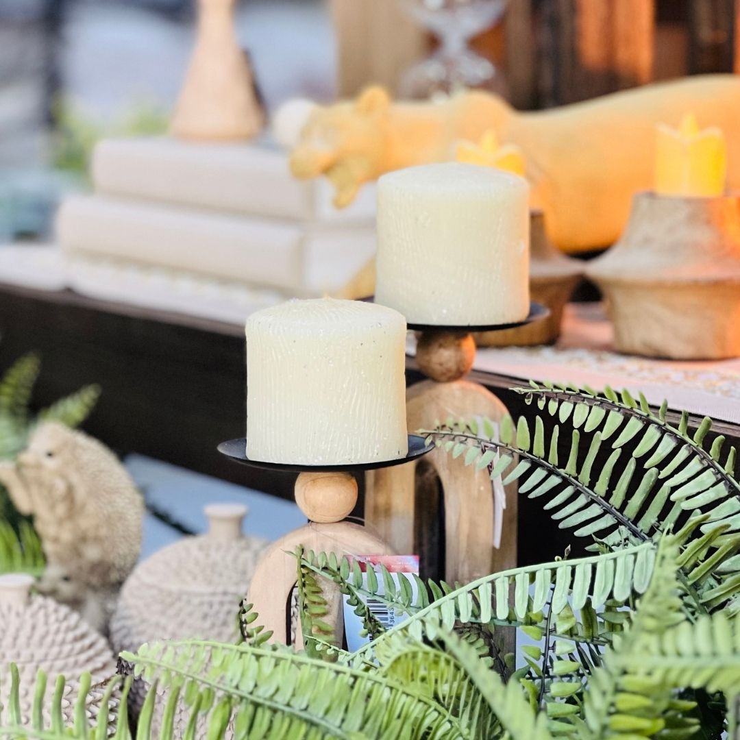 Castiçal Decorativo de Madeira - 30cm