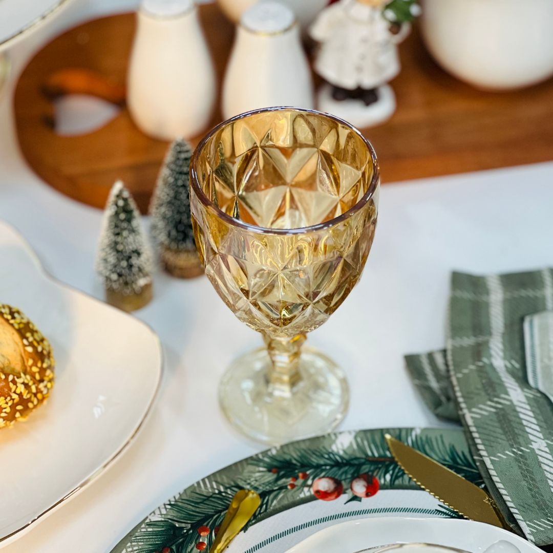 Conjunto 6 Tacas Vidro Para Agua Diamond Ambar Metalizado - 325ml