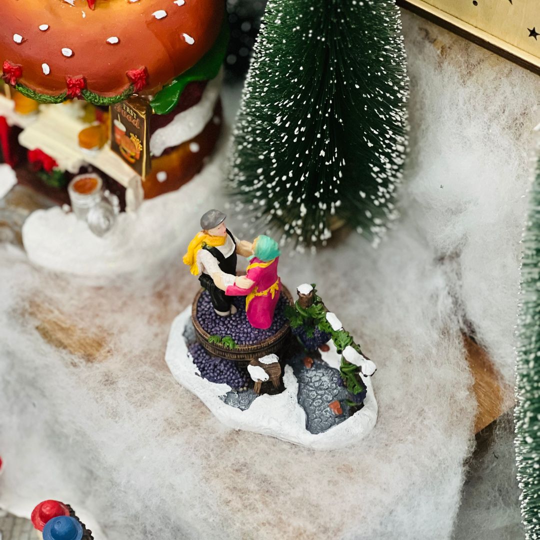 Cenário Natal Casal Fazendo Vinho 7,5x10x6,5cm
