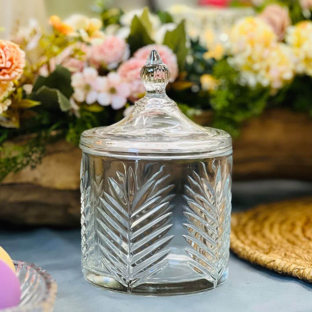 Potiche Decorativo de Cristal de Chumbo Palmeira - 10x15,5cm