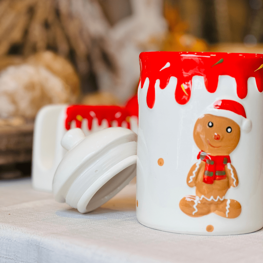 Pote Natalino de Cerâmica Gingerbread Com Vedação 18cm