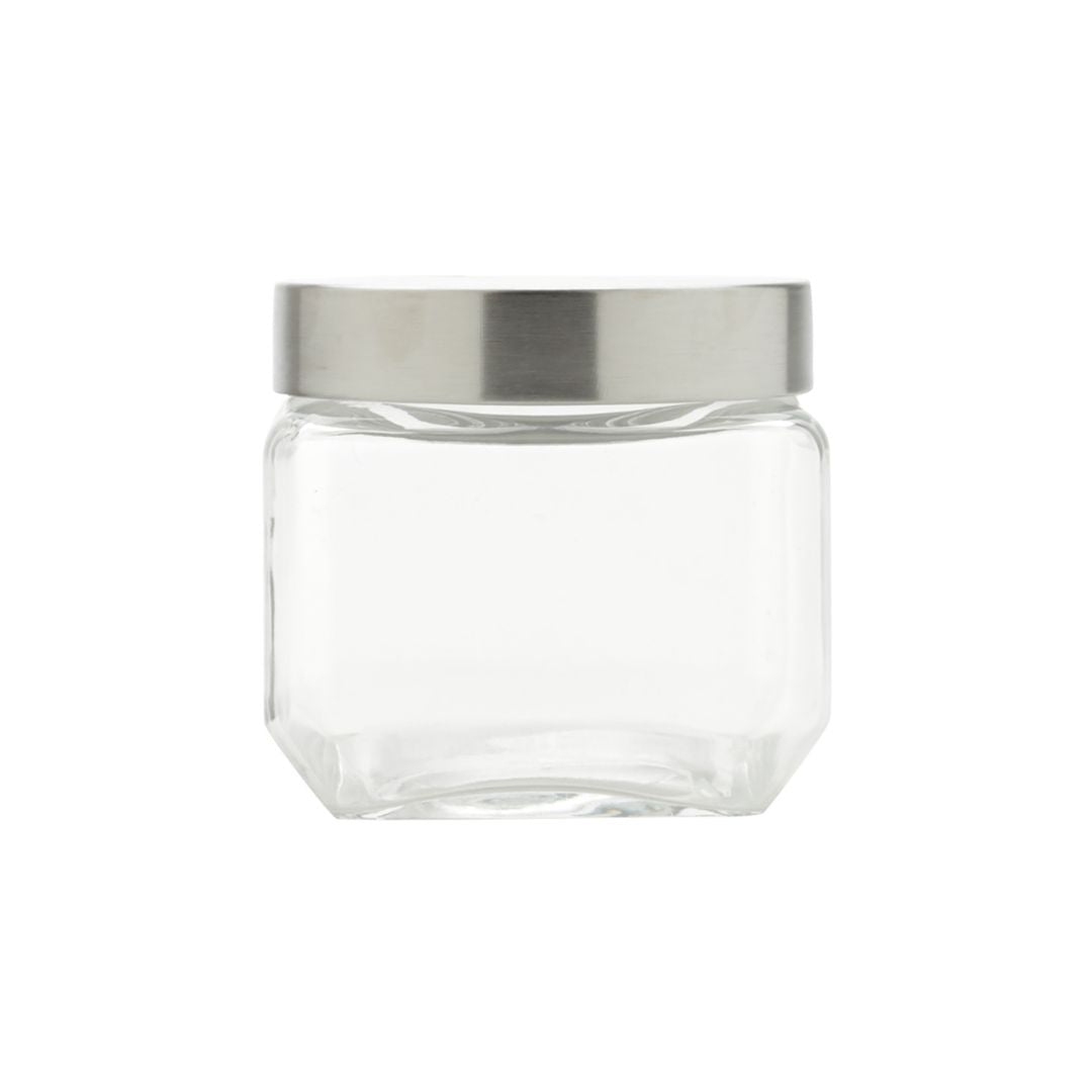 Pote de Vidro Com Tampa de Aço - Quadrado 800ml