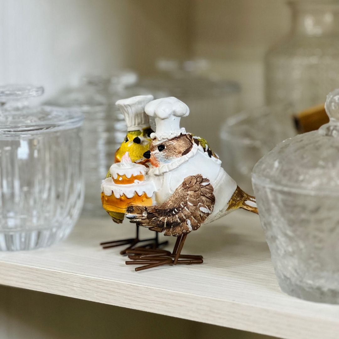 Pássaros Cozinheiros Com Bolo - 10cm