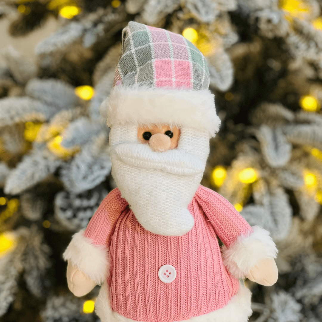 Papai Noel Rosa e Verde Com Led e Movimento 38cm