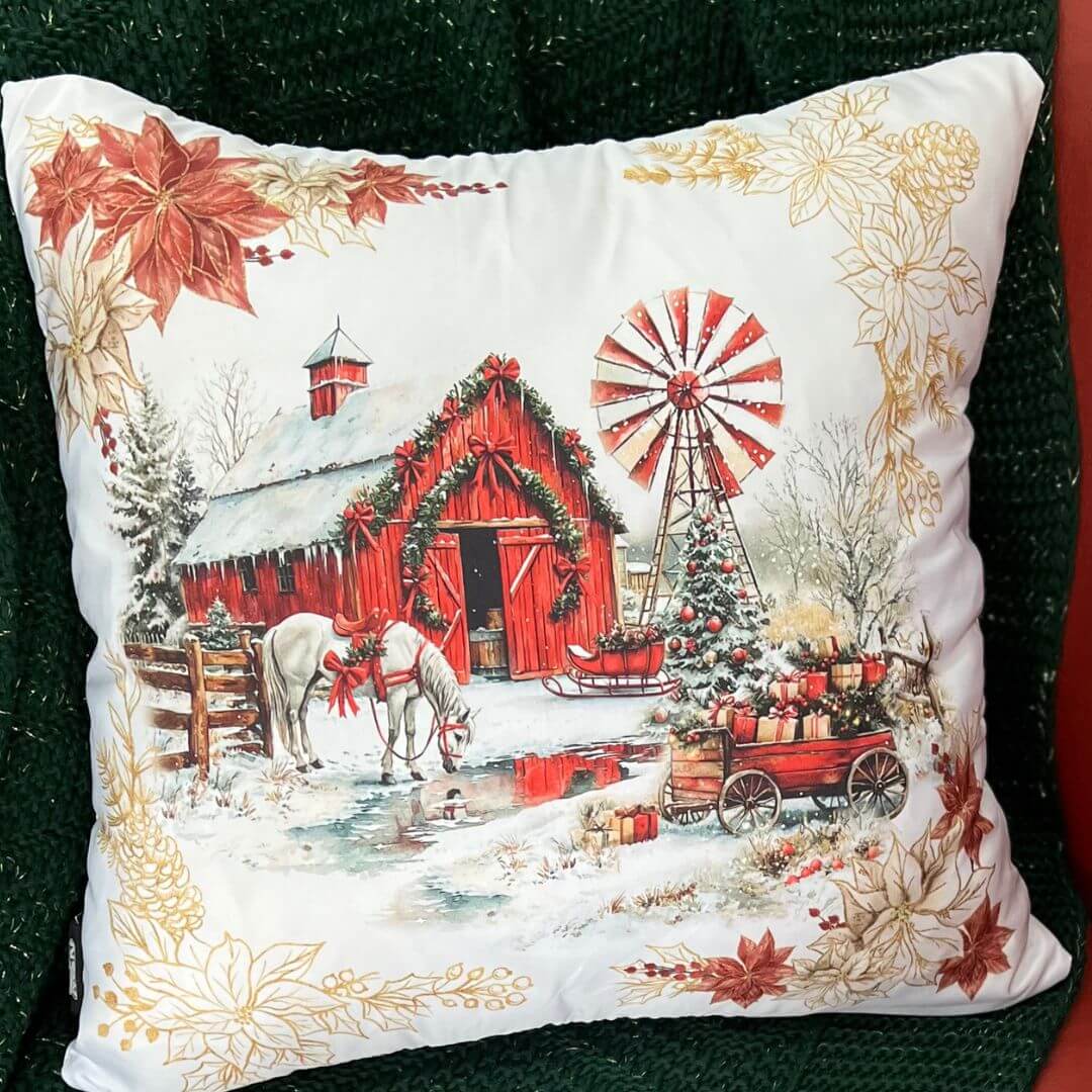 Capa de Almofada Natal Moinho Vermelho – 40x40cm