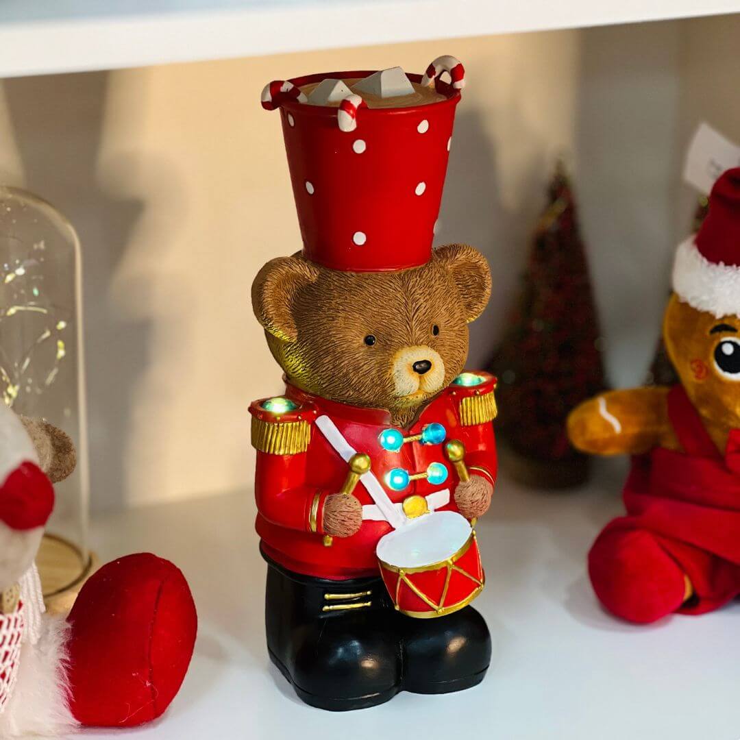 Urso Decorativo Soldadinho Com LED - 30cm
