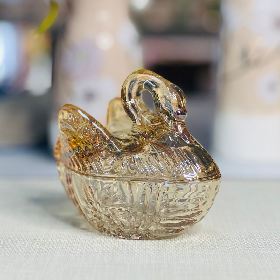Potiche Decorativo de Vidro Cisne Âmbar - 13,5x8,7x12cm