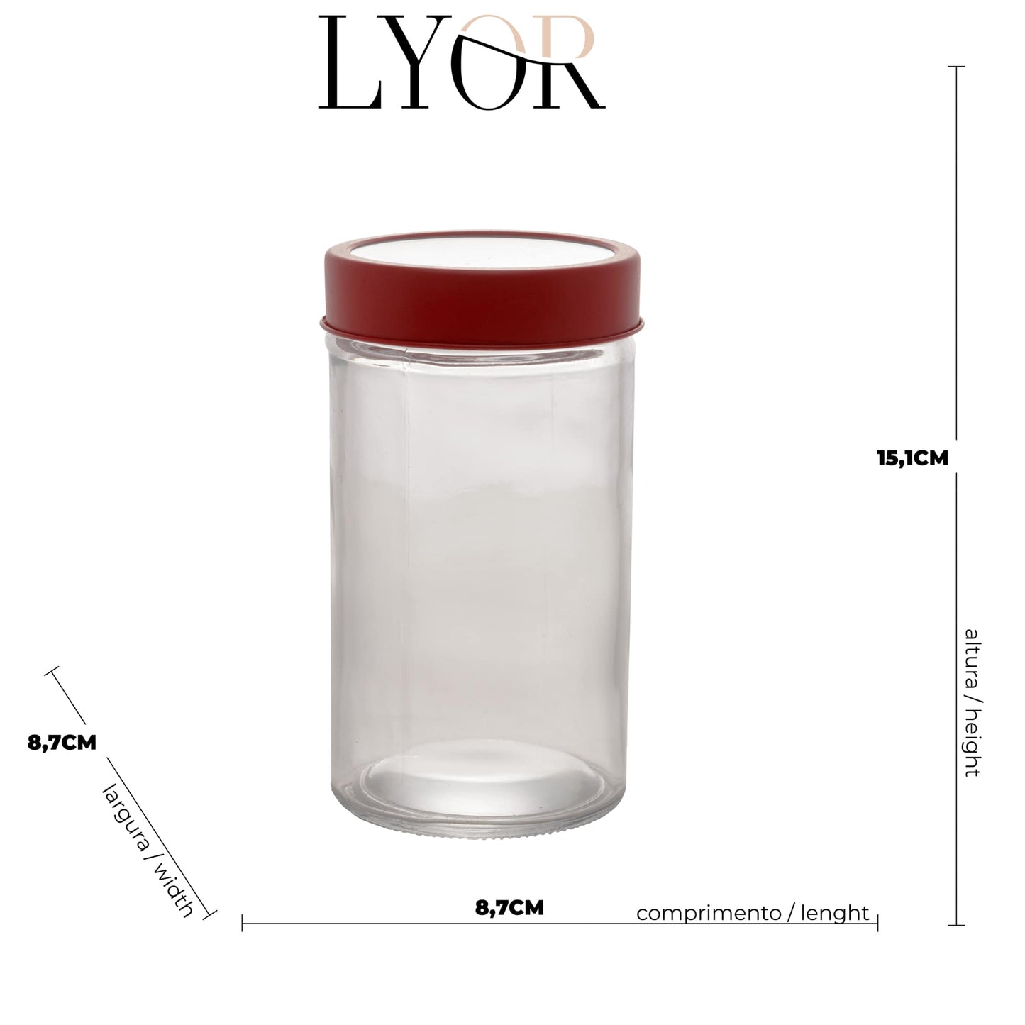 Pote de Vidro Borossilicato Transparente Com Tampa de Acrilico Gastro Vermelha 500ml