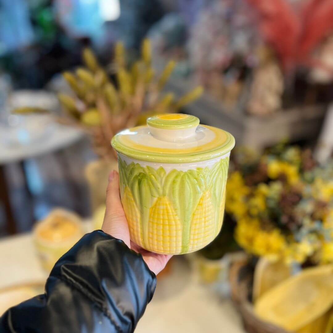 Manteigueiras Francesa Milho Grande Decorado Pintado a Mão