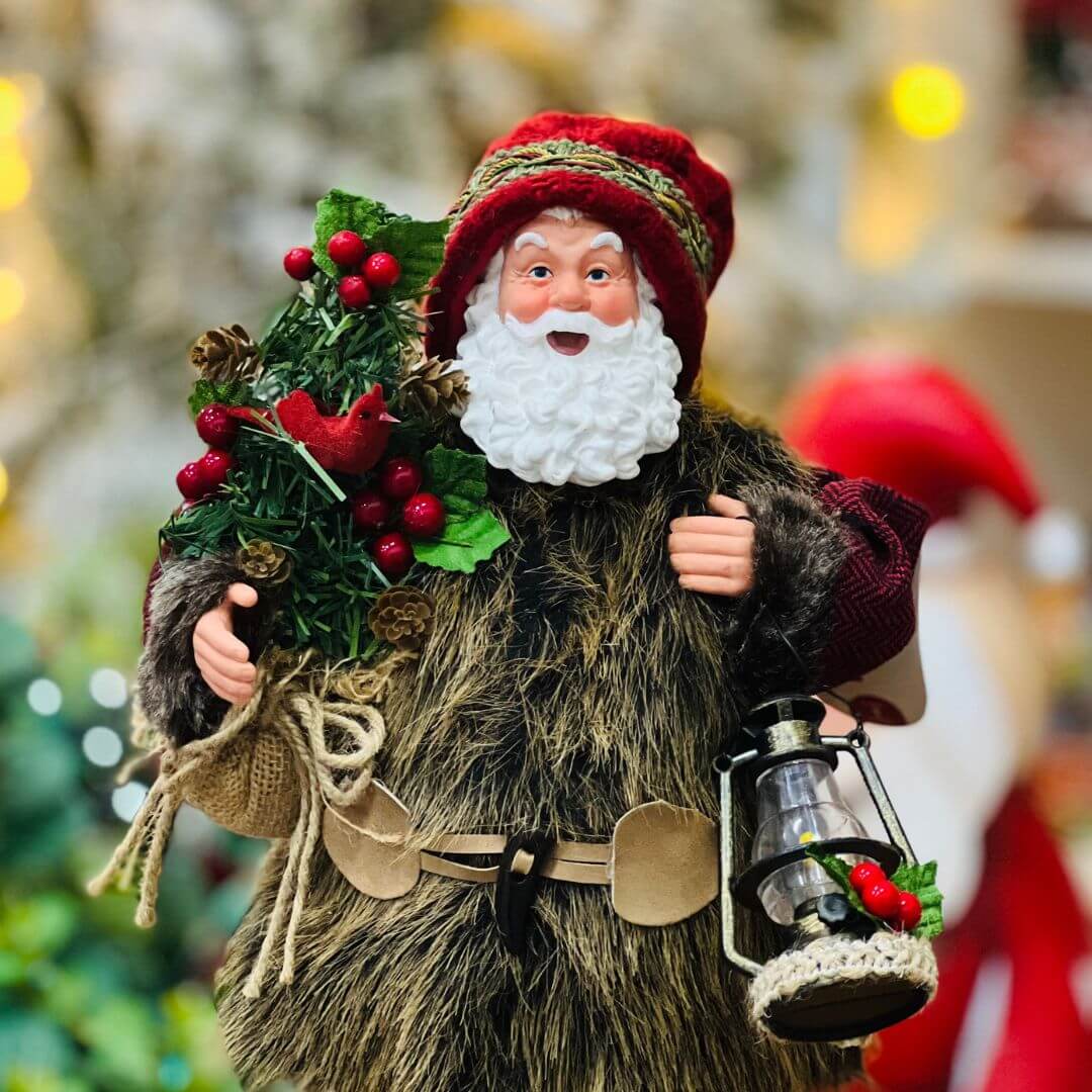 Papai Noel Rústico Com Lampião - 40cm