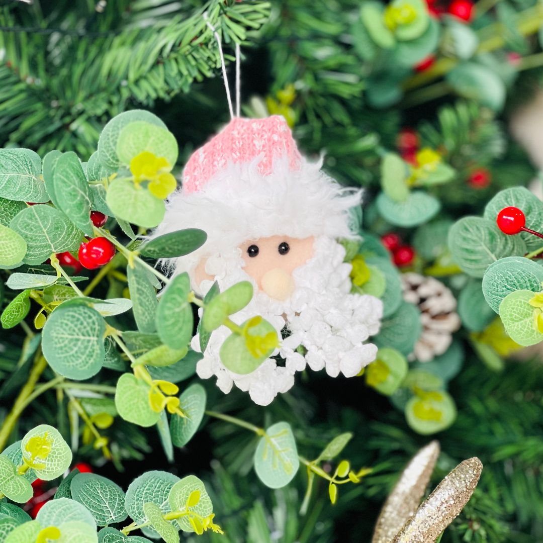 Carinha Papai Noel Para Pendurar Rosa - 13cm