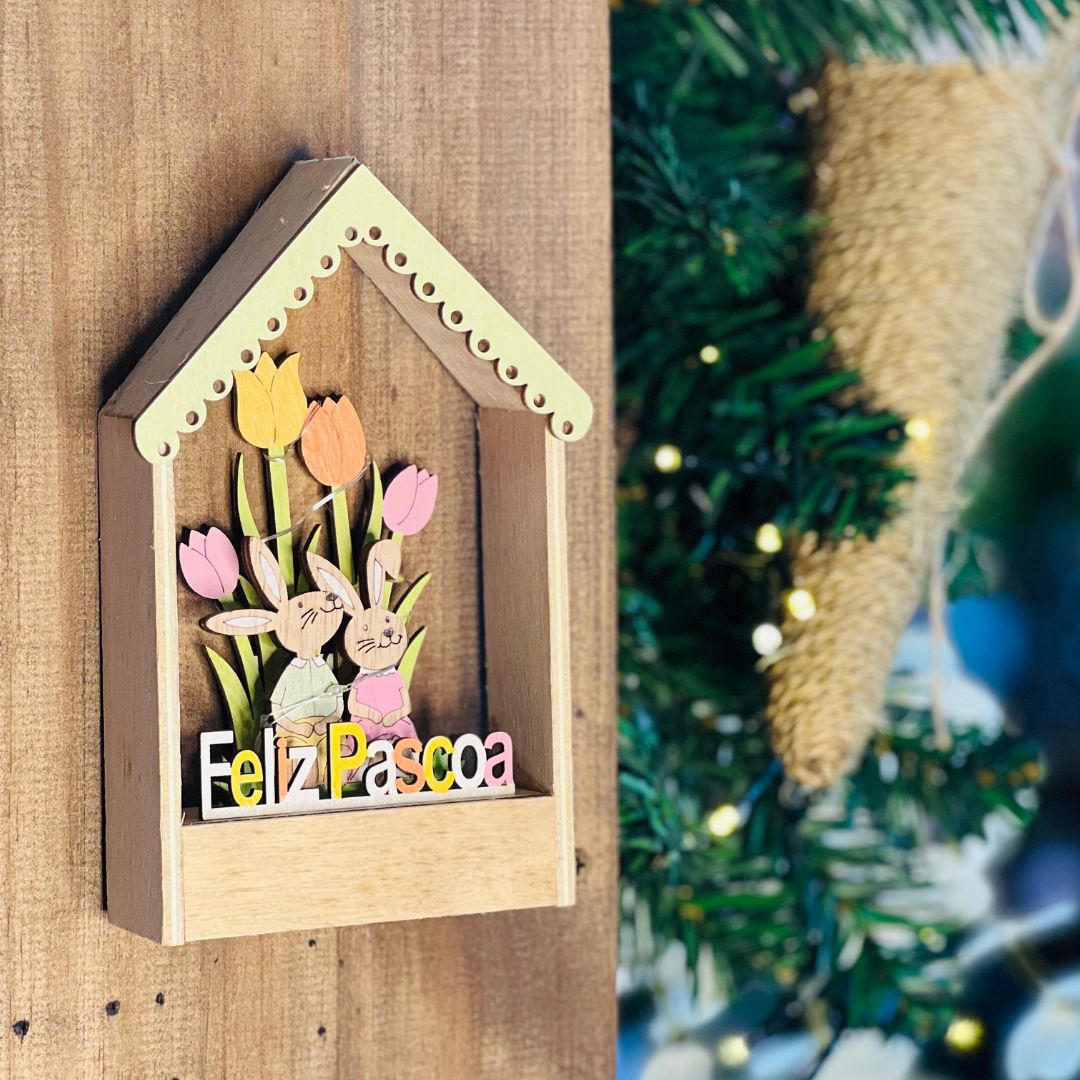 Casa Decorativa Coelhos Com Led - 17cm