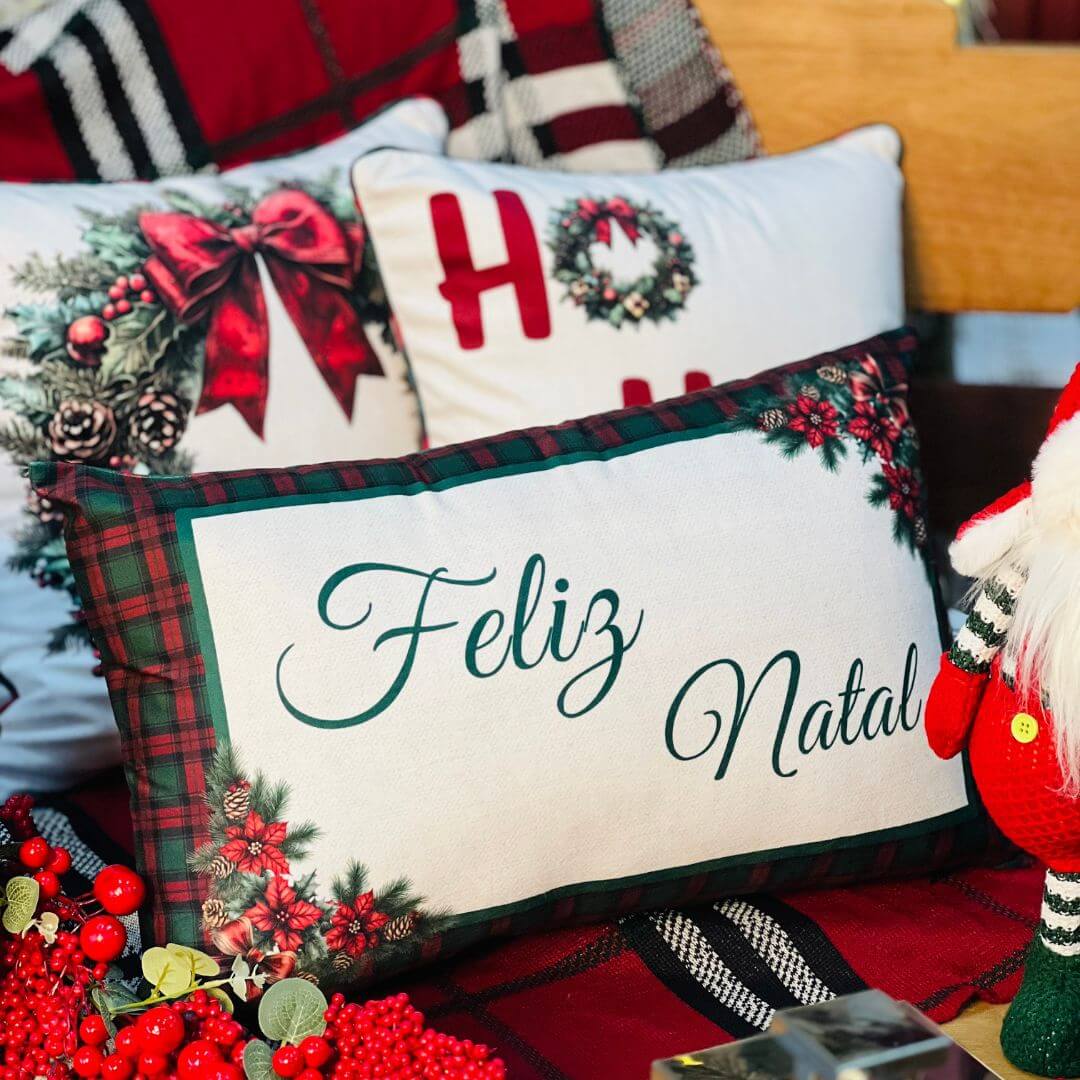 Capa Natalina Xadrez Feliz Natal - 35cmx55