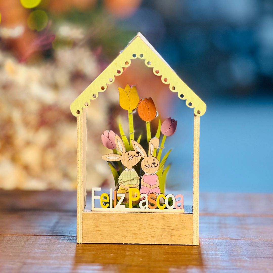 Casa Decorativa Coelhos Com Led - 17cm