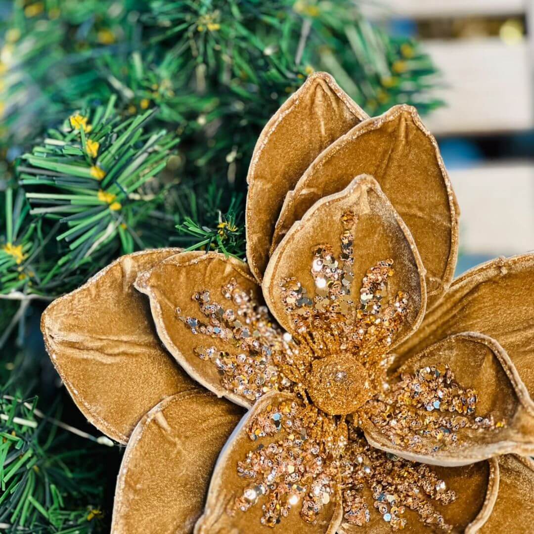 Poinsetia Veludo Marrom x 13 - Alt 45 x Diam 29 Cm