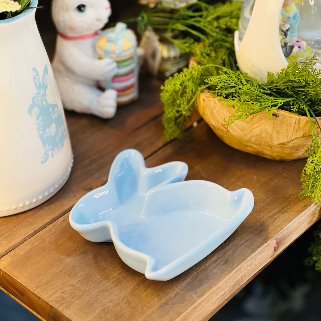 Petisqueira Decorativa Coelho Lateral Azul Pastel - 17cm