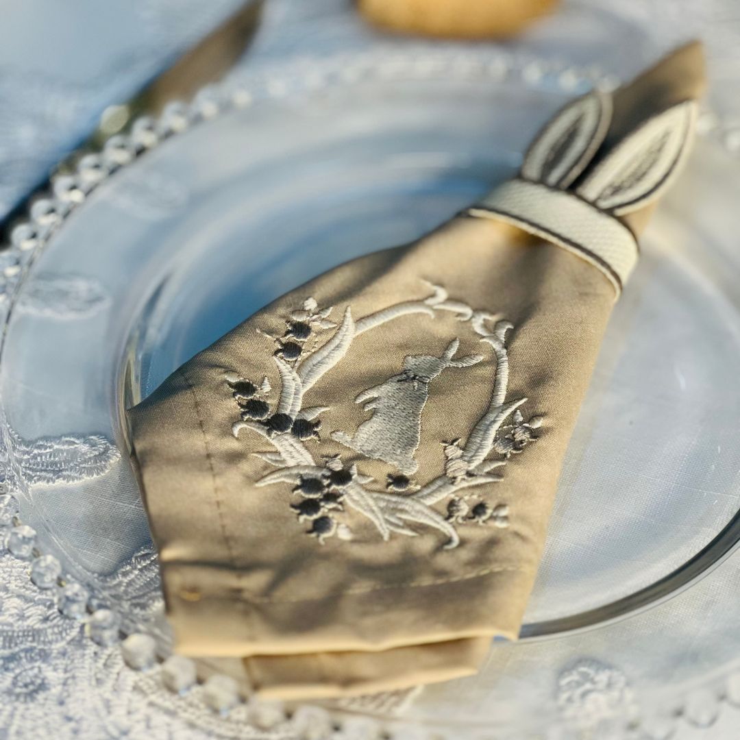 Kit Guardanapos de Páscoa Clássicos do Ninho Bordado Taupe - 43cmx43cm (533095)