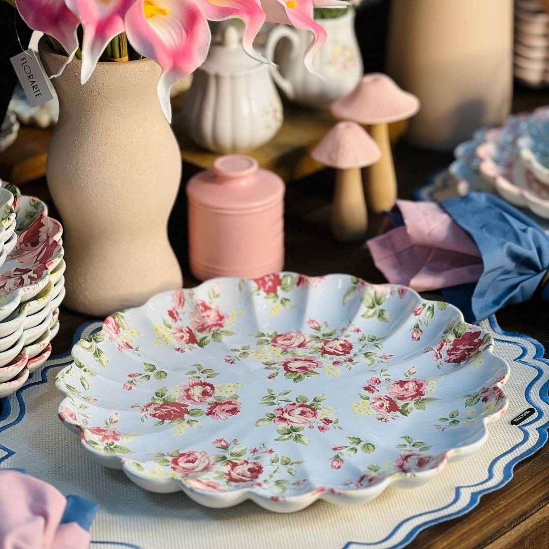 Sousplat Relevado Azul Com Rosas Vó Dulce -