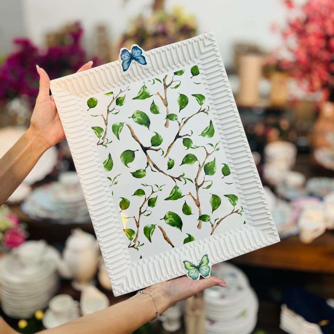 Travessa Grande De Cerâmica Borboletas - 45x32cm