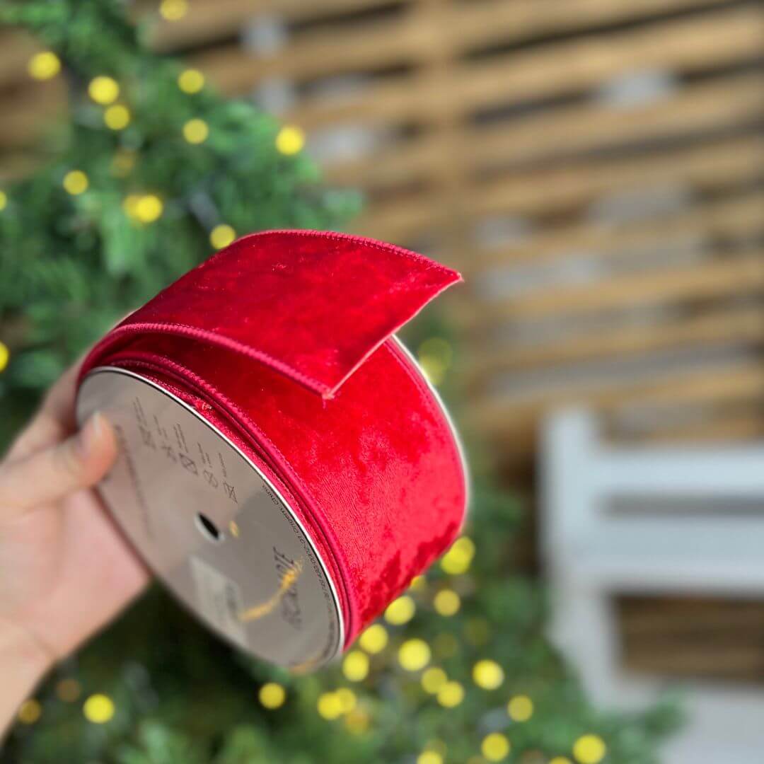 Fita Aramada Veludo Vermelha – 6,3cm x 9,14m